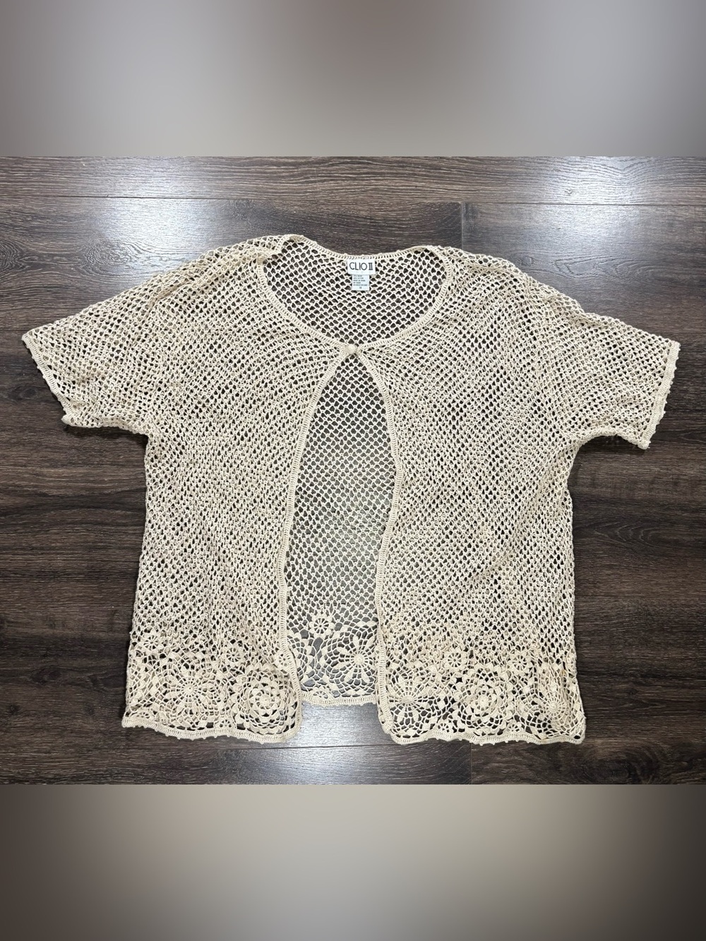 Vintage Crochet Open-Front Top in Beige Beach Cover Up